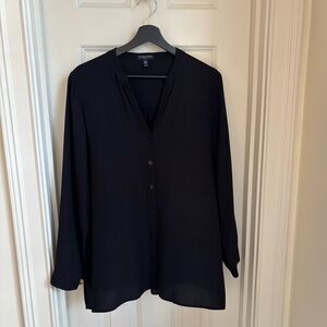 Eileen Fisher Petite Black silk tunic blouse-size PL